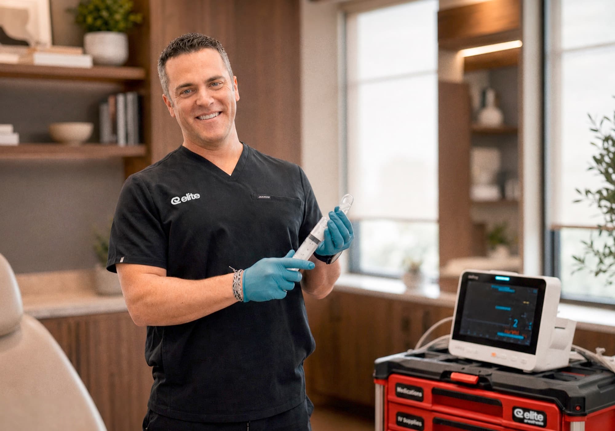 Elite anesthesia provider preparing for a case in-office