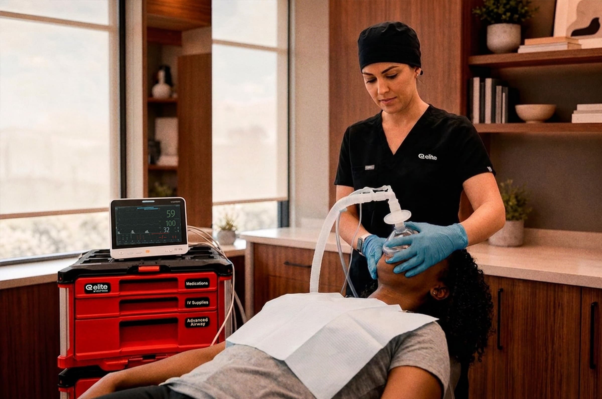 Anesthesia provider monitoring a patient during treatment